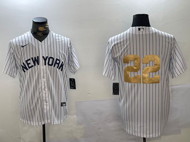 Men New York Yankees #22 No Name White Stripe Fashion Nike 2024 MLB Jersey style 1->new york yankees->MLB Jersey